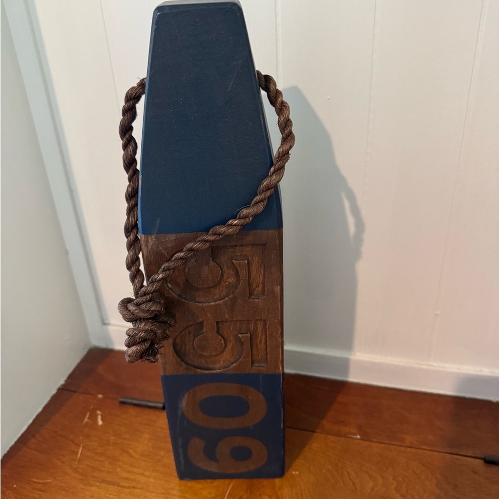 Pottery Barn Heavy Wood Buoy – 15” Navy & Dark Wood | EUC